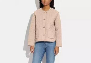 Coach Quilted Jacket Womens Sz Med Pale Pink Logo Cotton NWT Luxury Feminine